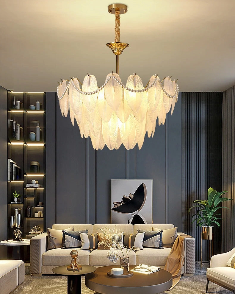 Crystal Feather Leaf With Pearl Chandelier