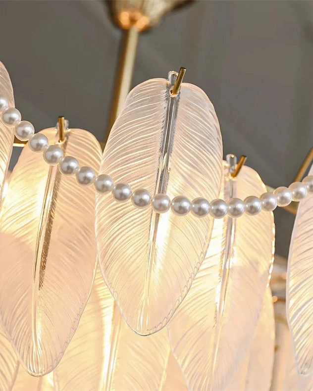 Crystal Feather Leaf With Pearl Chandelier