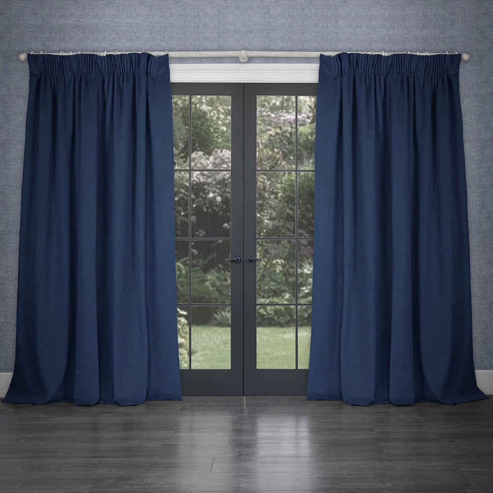 Cube Velvet Pencil Pleat Curtains Bluebell
