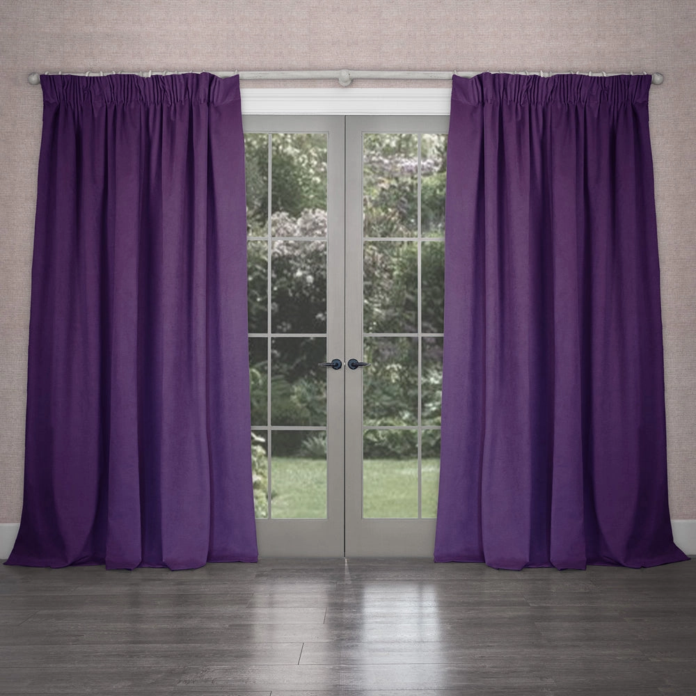 Cube Velvet Pencil Pleat Curtains Plum