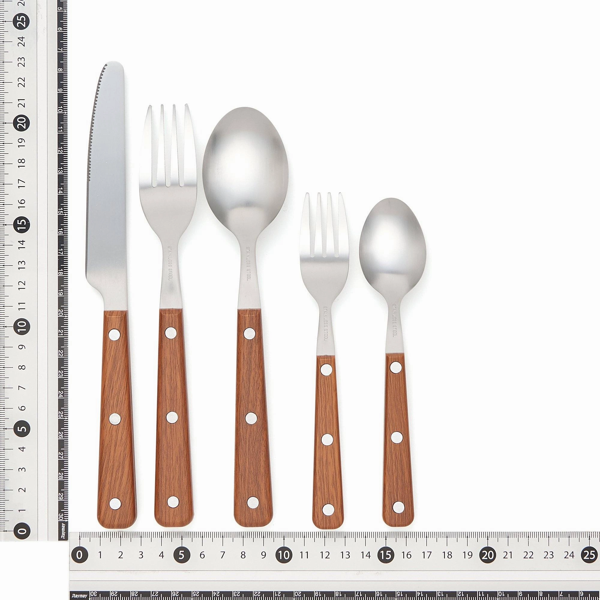 Cutlery 10Pcs Wood Pattern Brown
