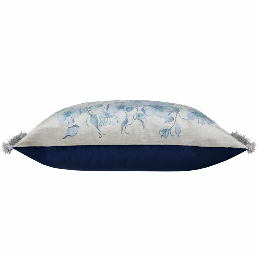 Daphne Printed Ruche Fringe Cushion Blue