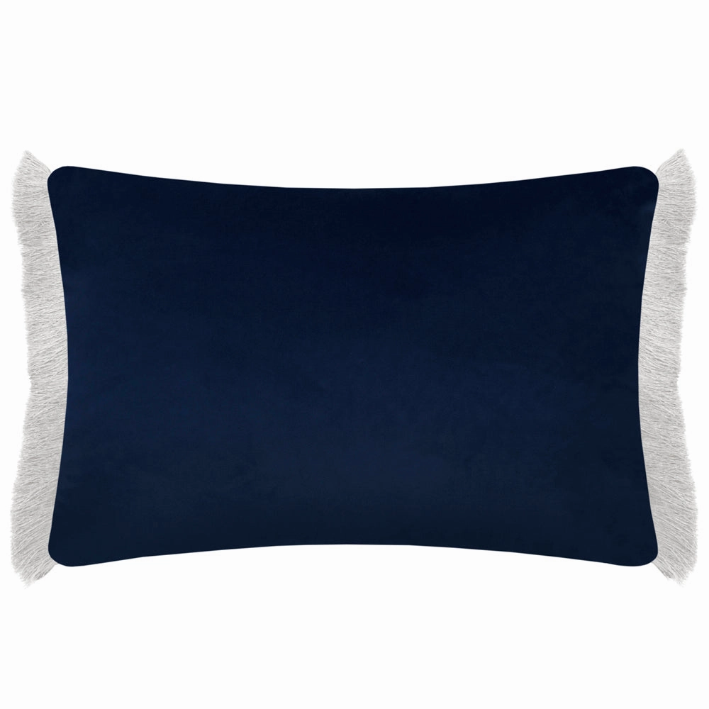 Daphne Printed Ruche Fringe Cushion Blue