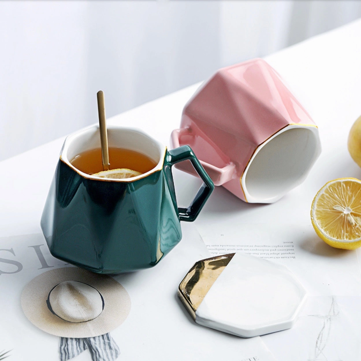Diamond Coffee Mug With Gold Detailmodern kitchen decor ,kitchen dinner set ,dinnerware 