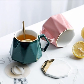 Diamond Coffee Mug With Gold Detailmodern kitchen decor ,kitchen dinner set ,dinnerware 