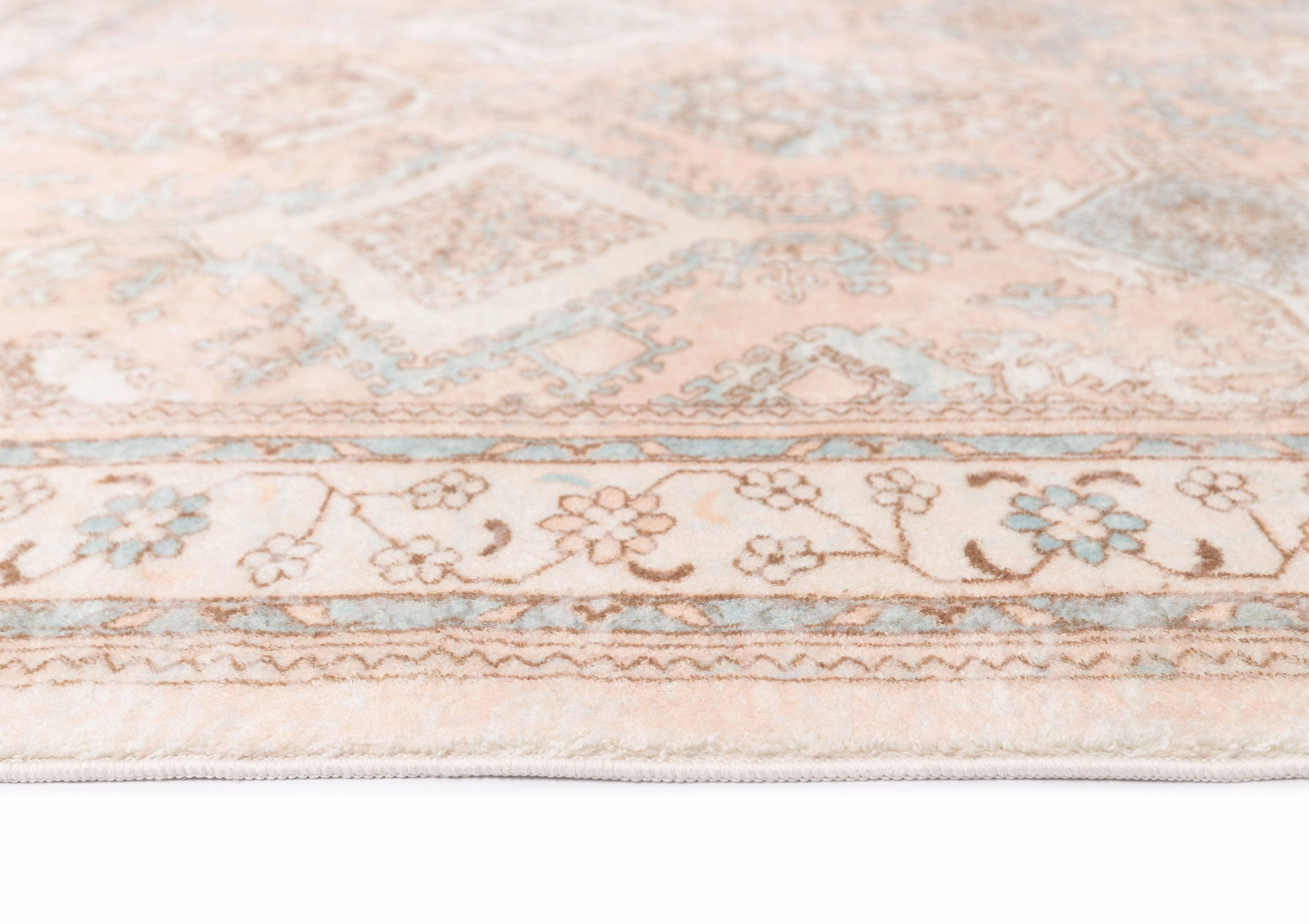 Edwina Peach and Blue Distressed Washable Rug*NO RETURNS UNLESS FAULTY
