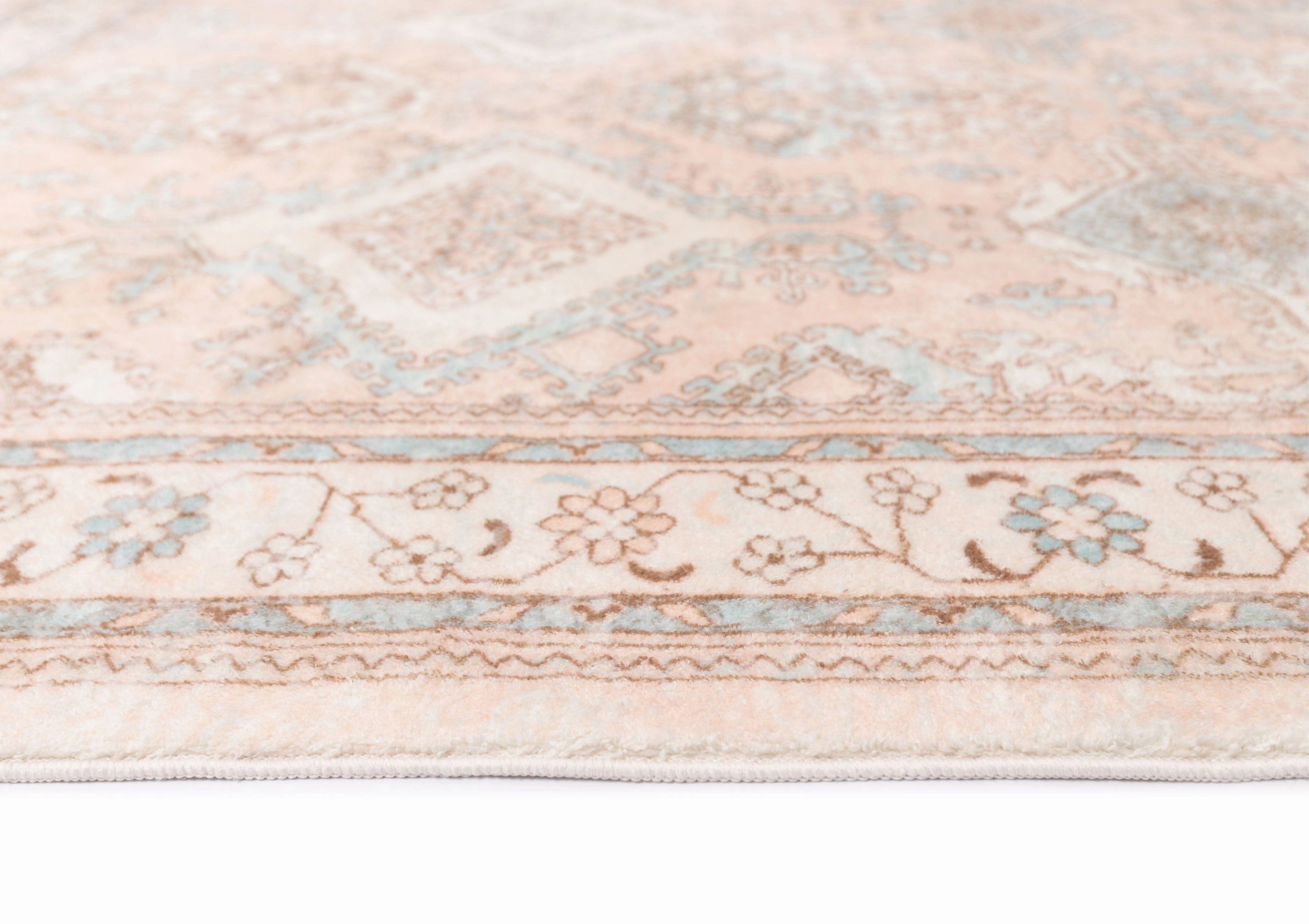 Edwina Peach and Blue Distressed Washable Rug*NO RETURNS UNLESS FAULTY