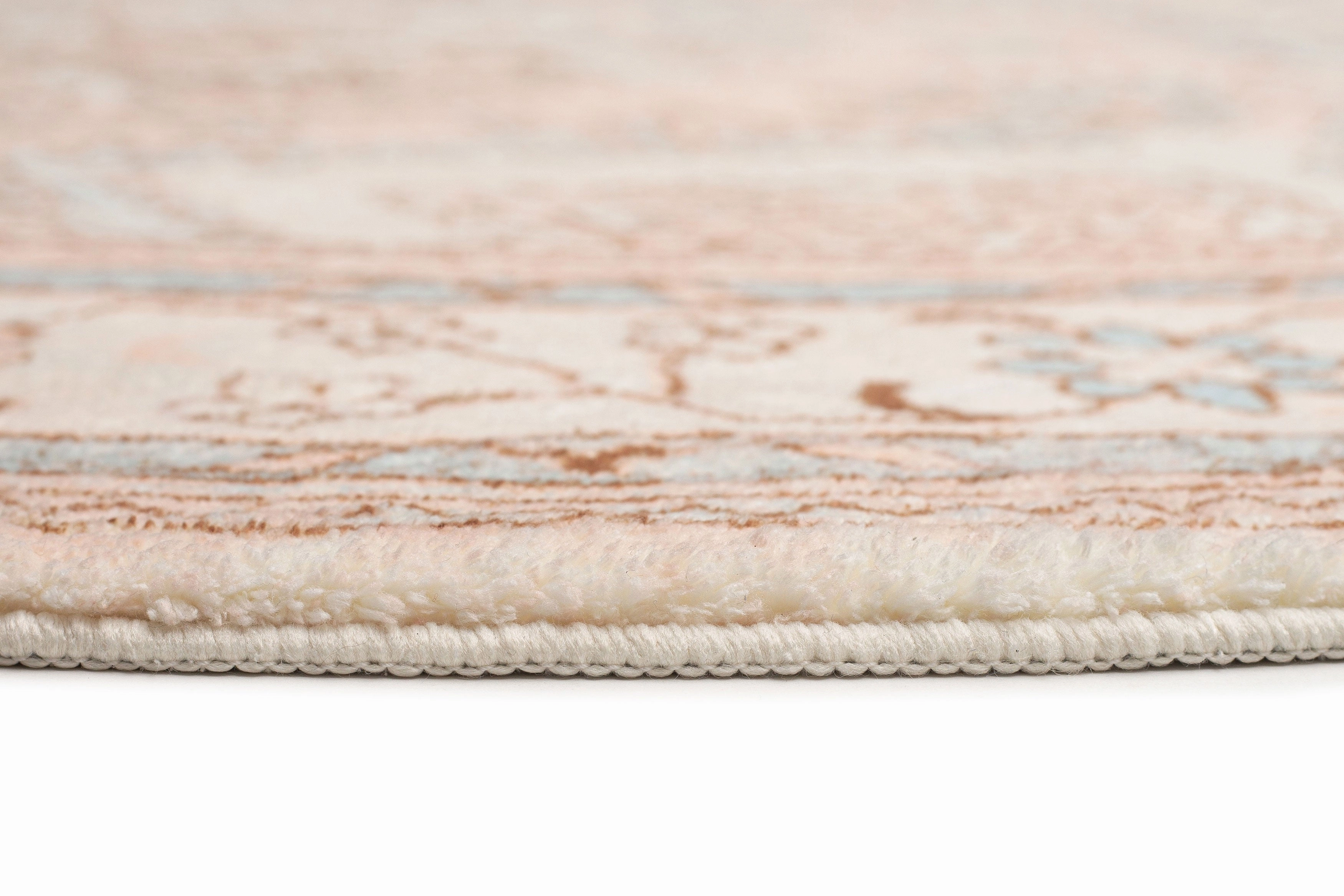 Edwina Peach and Blue Washable Round Rug