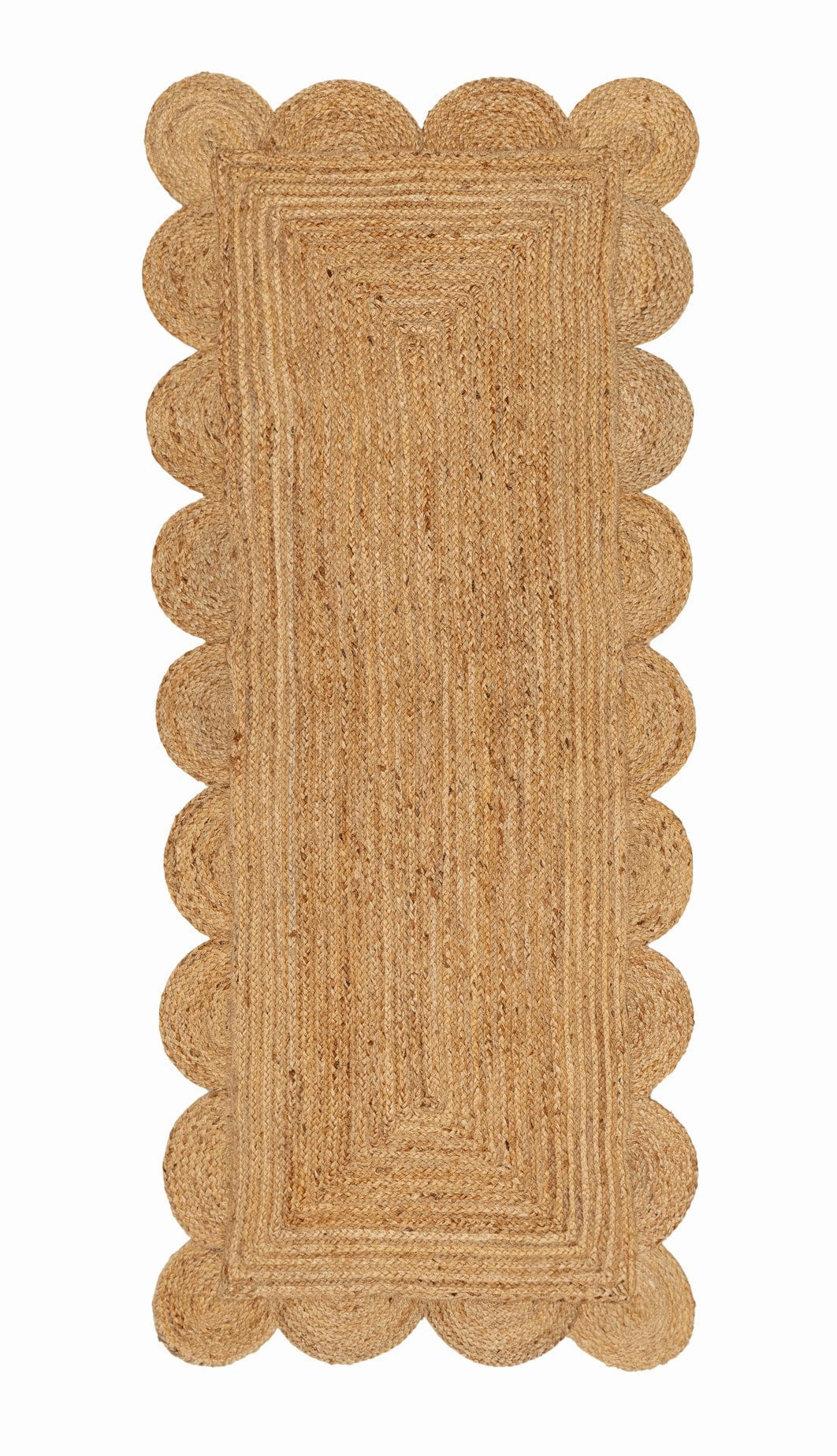 Ejiya Natural Brown Scalloped Jute Runner Rugmodern color block patchwork rug