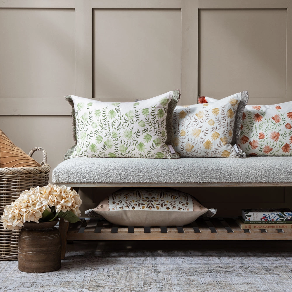 Elai Printed Ruche Fringe Cushion Sage