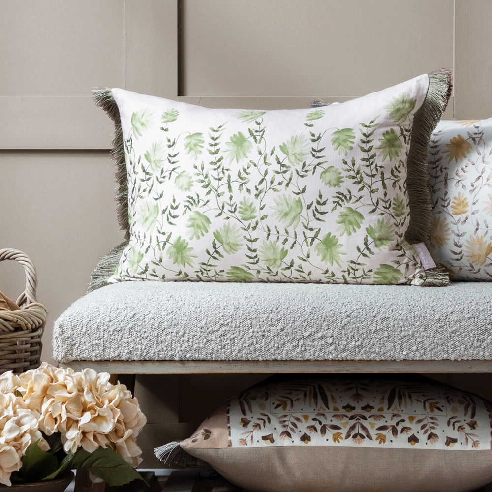 Elai Printed Ruche Fringe Cushion Sagehome decor ,wall decor 