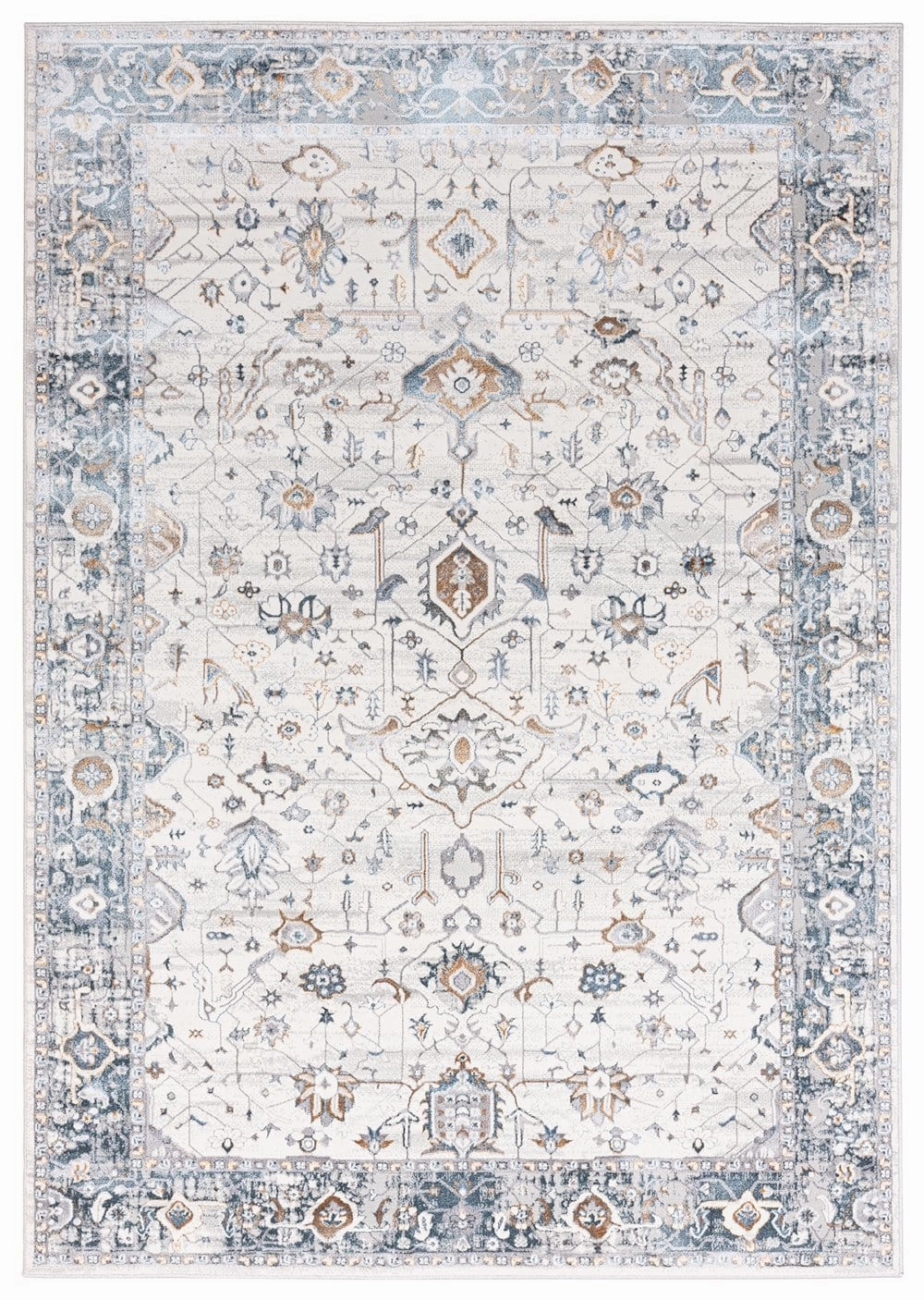 Eleanor Cream Blue and Tan Lustrous Traditional Rug *NO RETURNS UNLESS FAULTYmodern color block patchwork rug