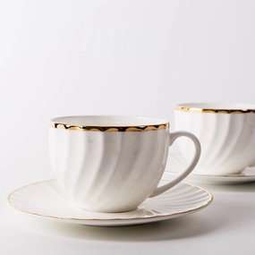 Elegant White Tea Cup and Saucer with Gold Detailmodern kitchen decor ,kitchen dinner set ,dinnerware 