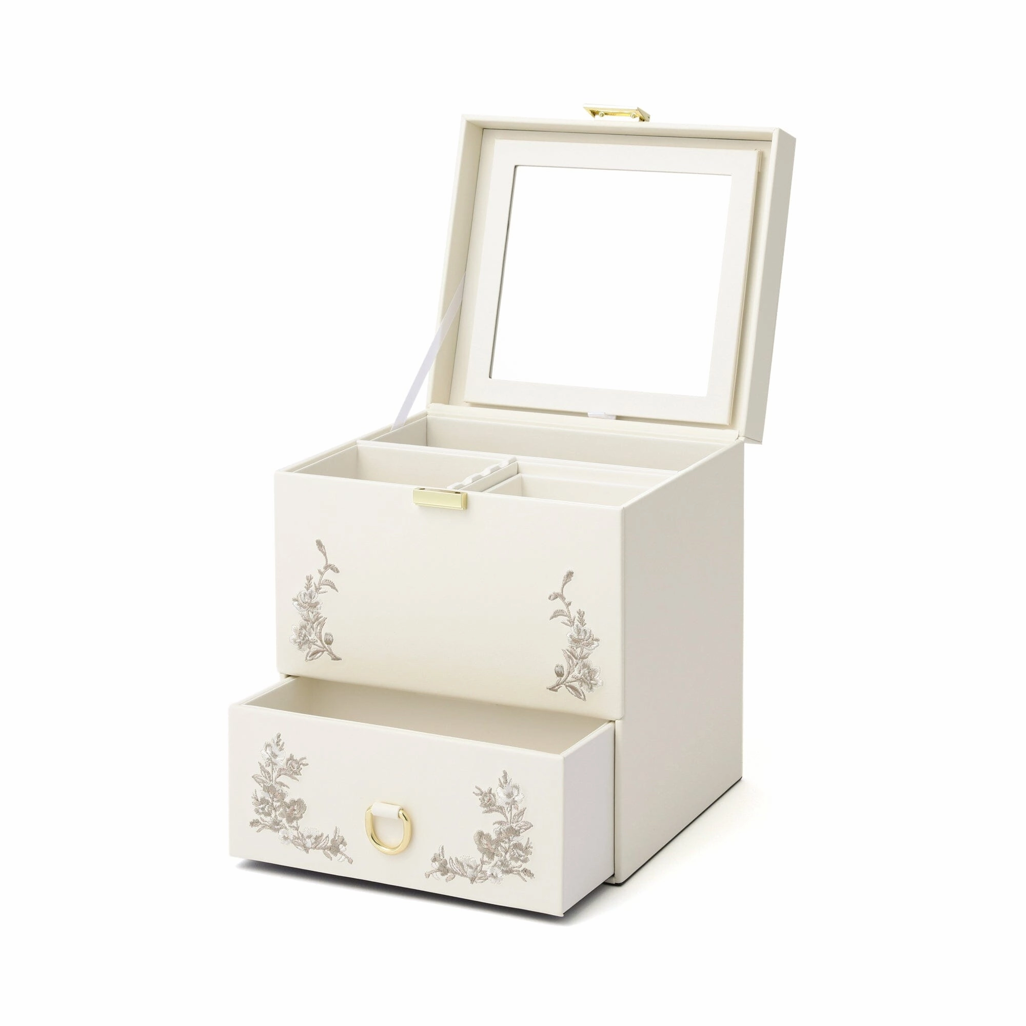 Embroidery Flower  Jewelry Box Beige