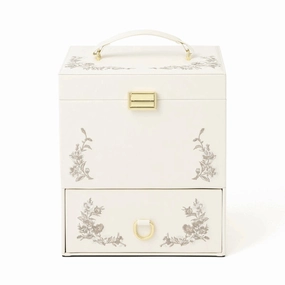Embroidery Flower  Jewelry Box Beigedecorative storage box ,stackable storage box 