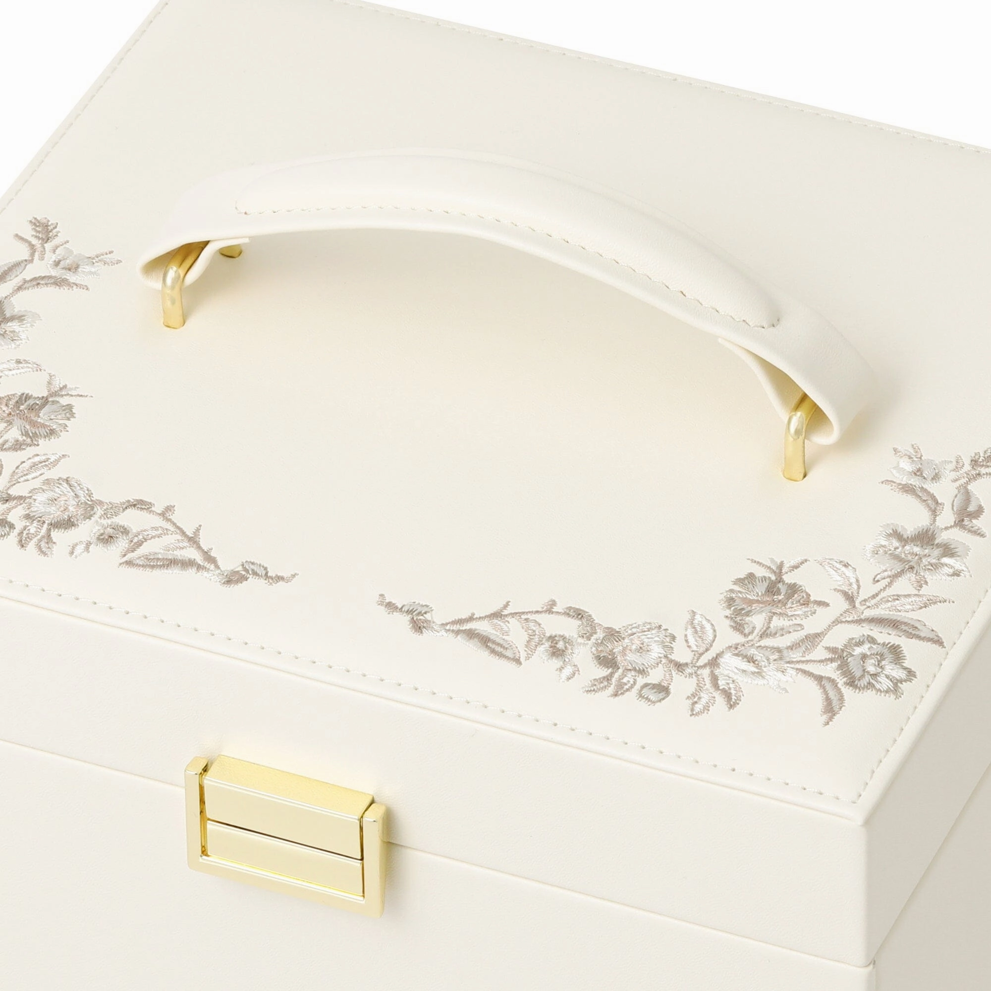 Embroidery Flower  Jewelry Box Beige