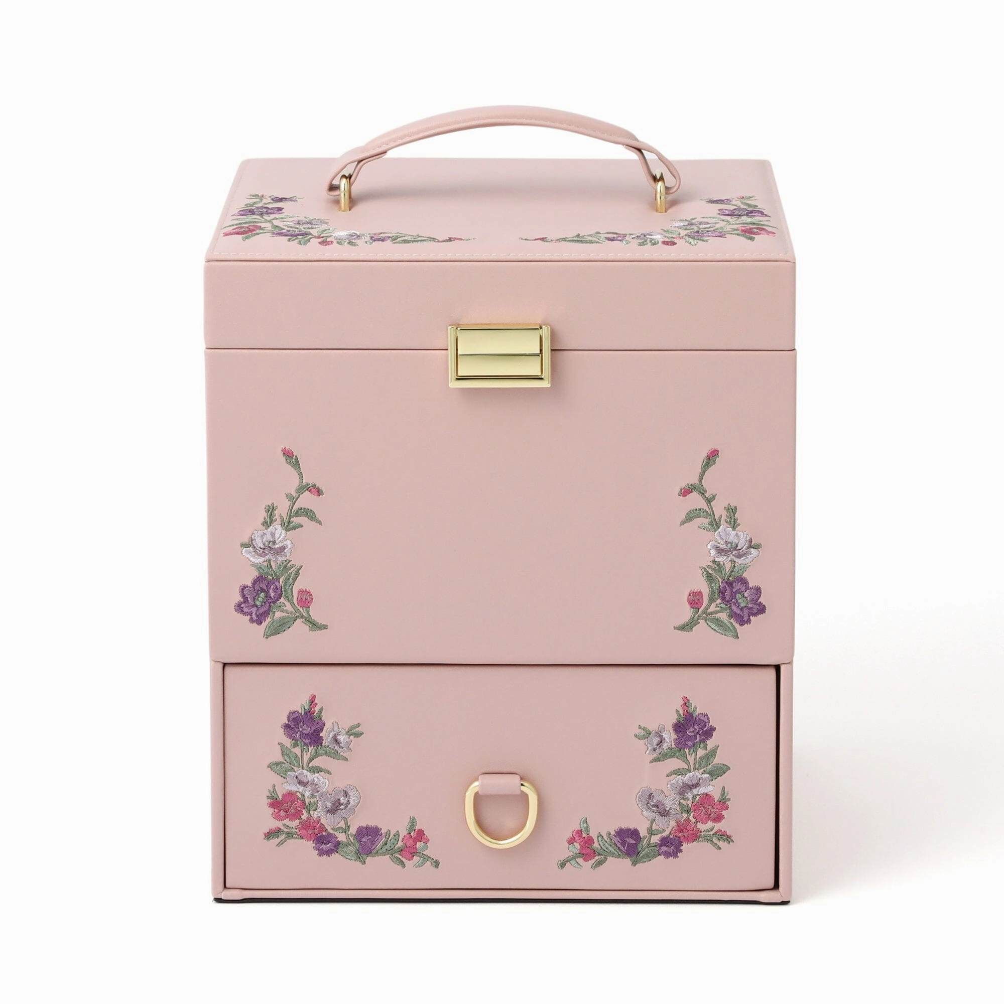 Embroidery Flower  Jewelry Box Pink