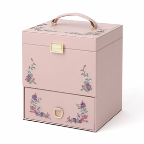 Embroidery Flower  Jewelry Box Pinkdecorative storage box ,stackable storage box 