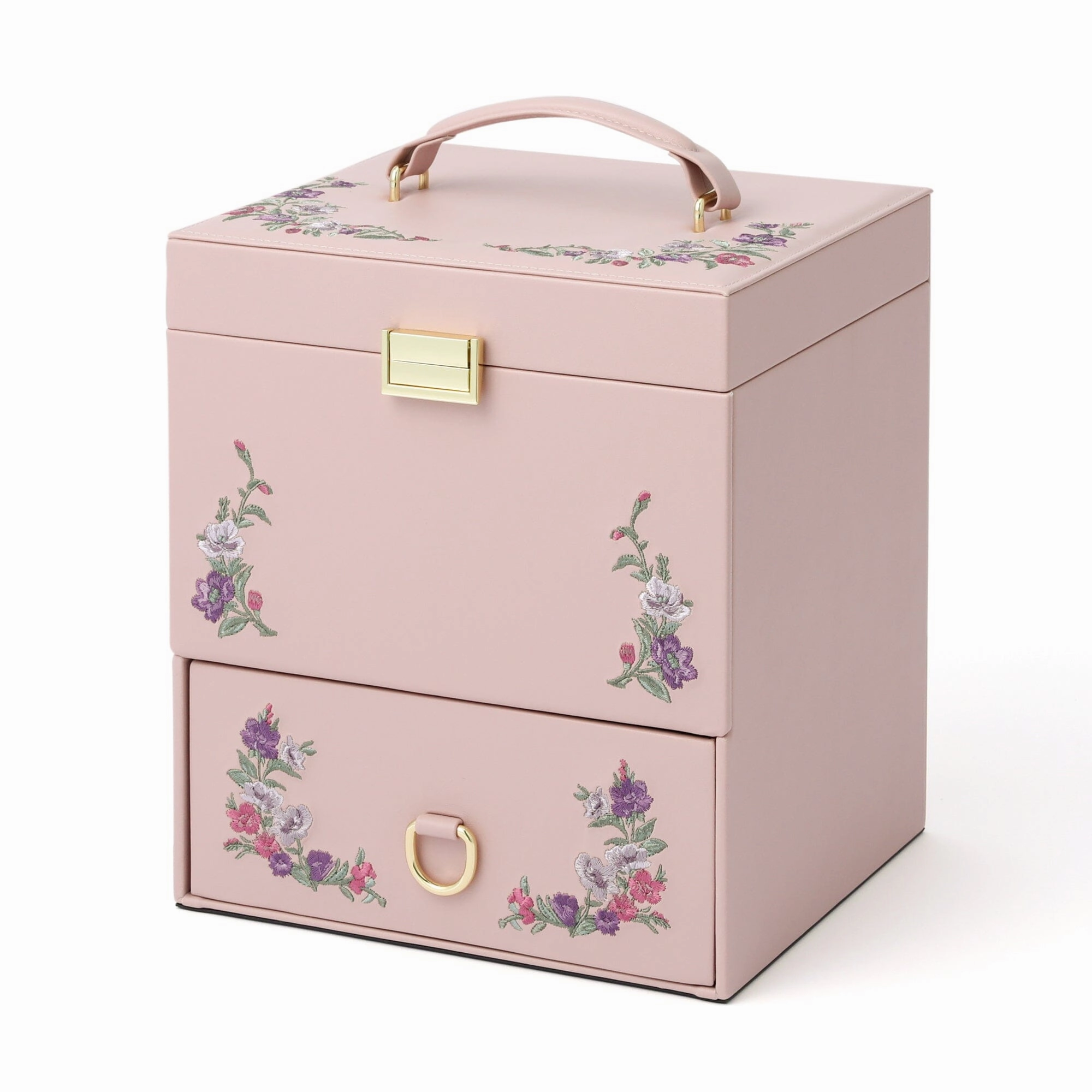Embroidery Flower  Jewelry Box Pinkdecorative storage box ,stackable storage box 
