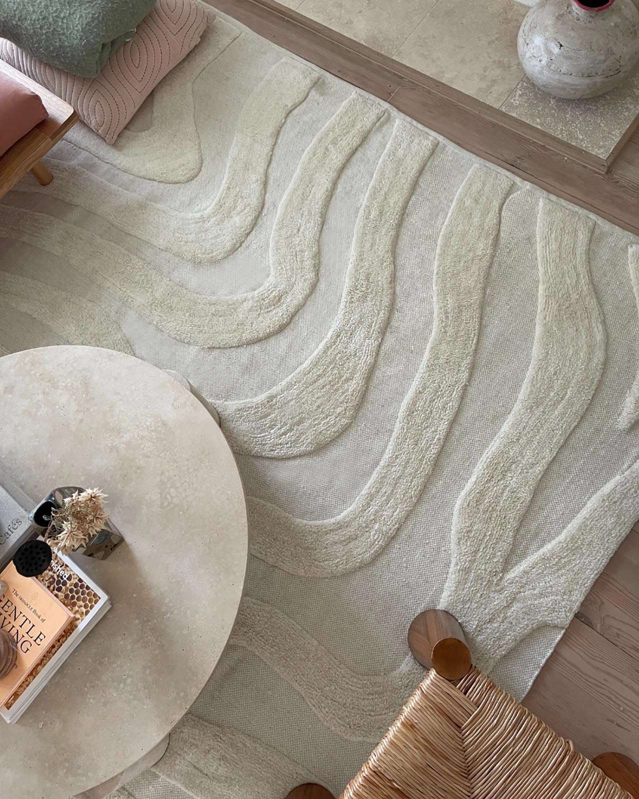 Eniko Abstract Cream Washable Wool Rug