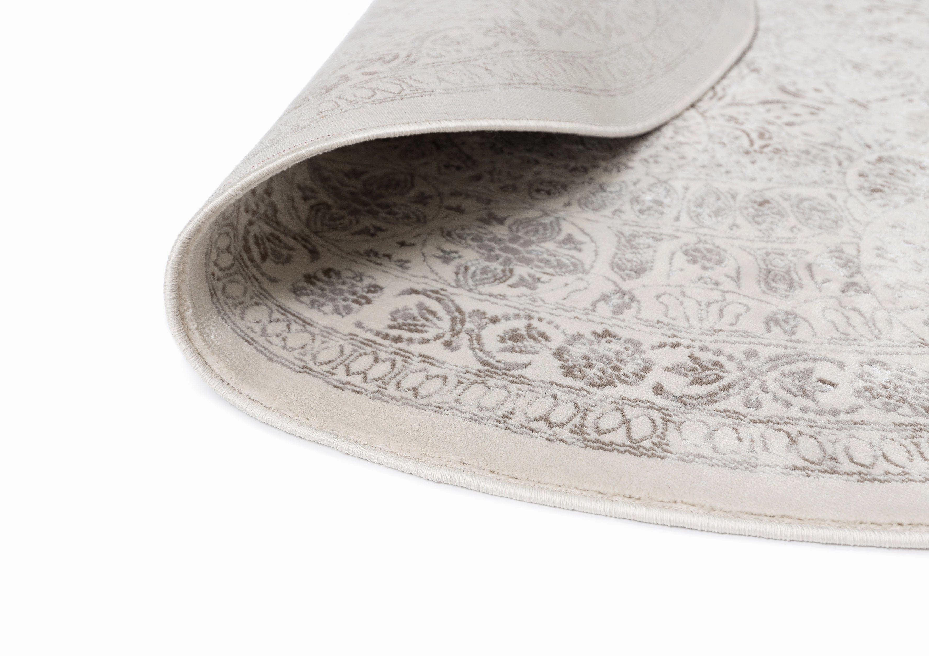 Esmeray Ivory And Grey Traditional Distressed Round Rug *NO RETURNS UNLESS FAULTY