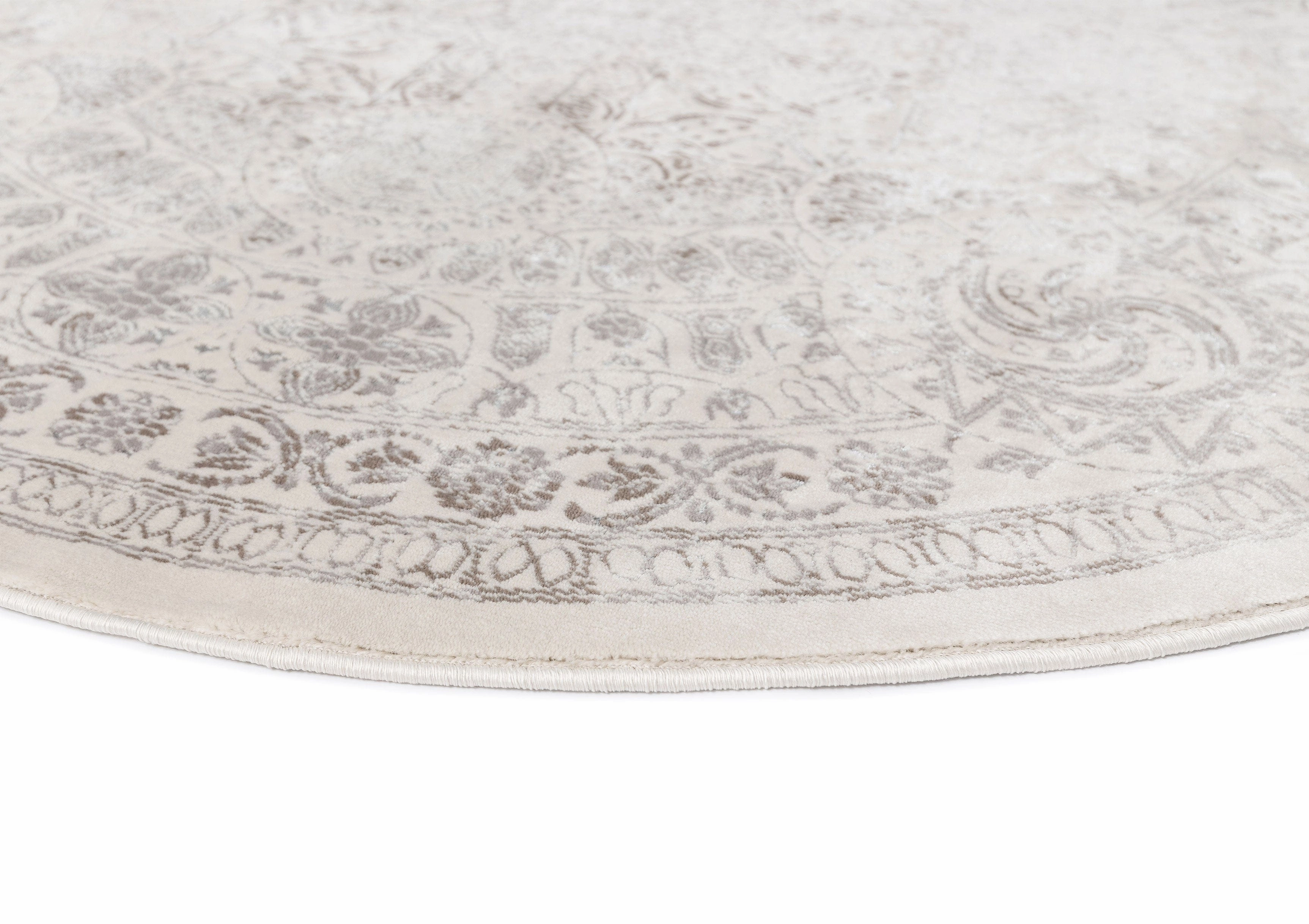Esmeray Ivory And Grey Traditional Distressed Round Rug *NO RETURNS UNLESS FAULTY