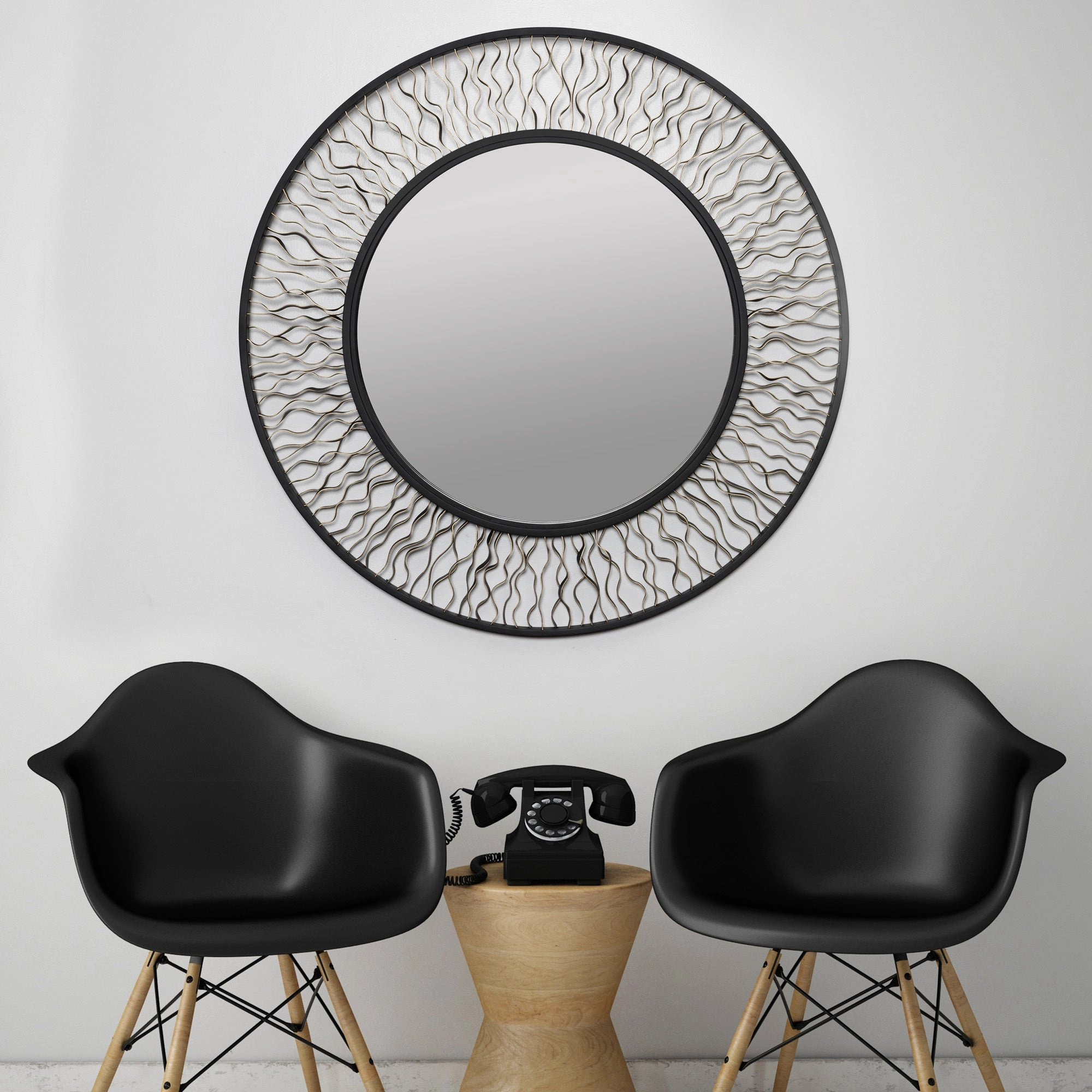 Estela 380MI30AMBFG 30-Inch Round Mirror - Matte Black/French Gold