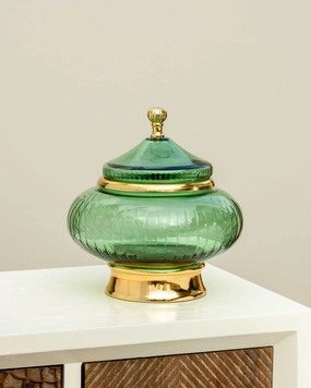European Green Glass Candy Buffet Jar With Lid - Large - 11"modern kitchen decor ,kitchen dinner set ,dinnerware 