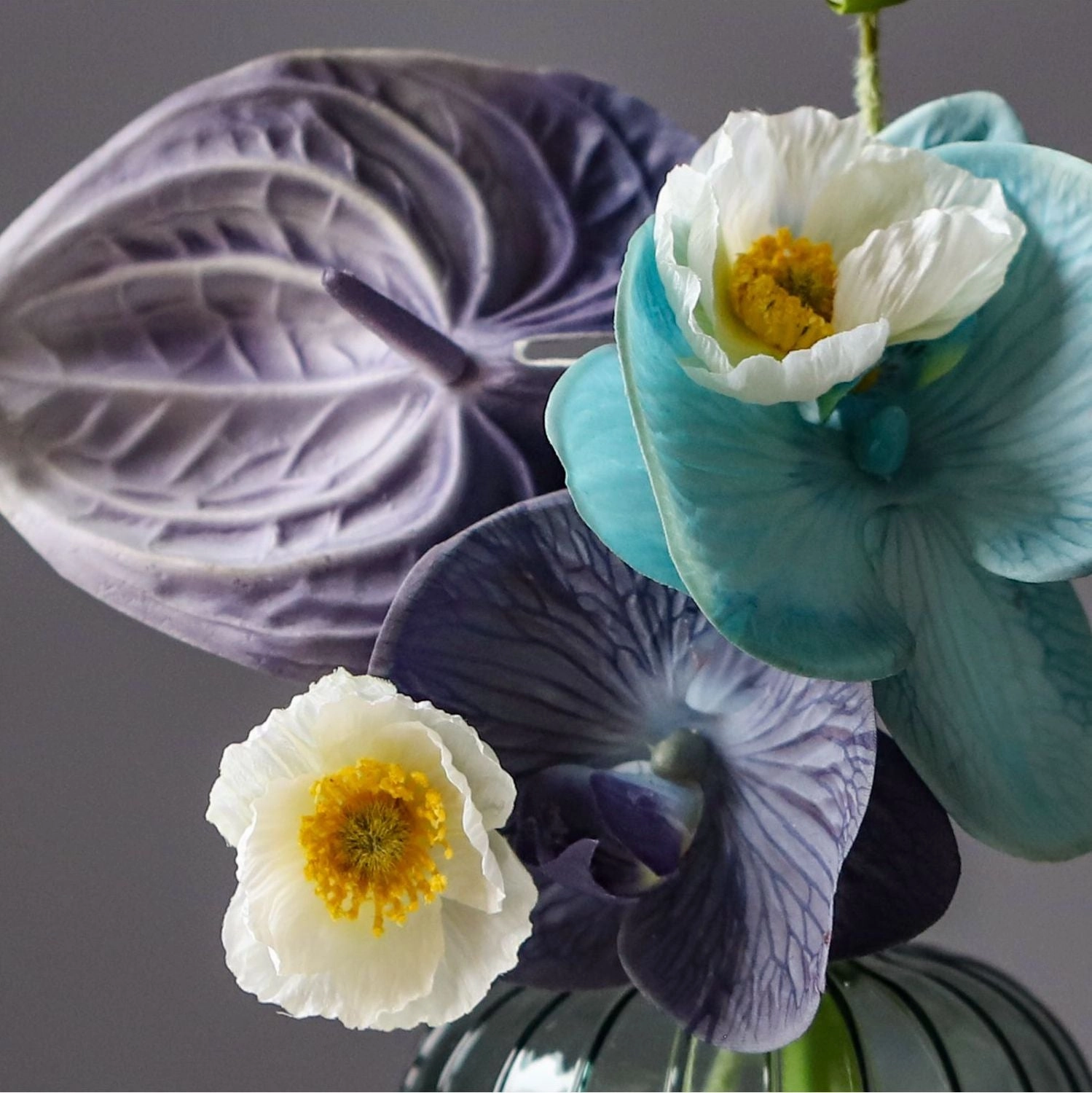 Faux Flower Bouquet with Glass Vase