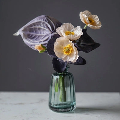 Faux Flower Bouquet with Glass Vase