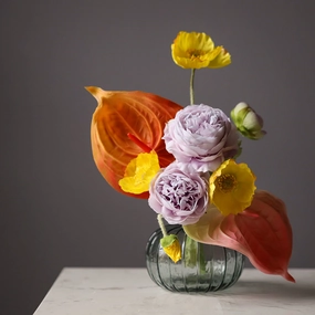 Faux Flower Bouquet with Glass Vasehome decoration ,modern home decor 
