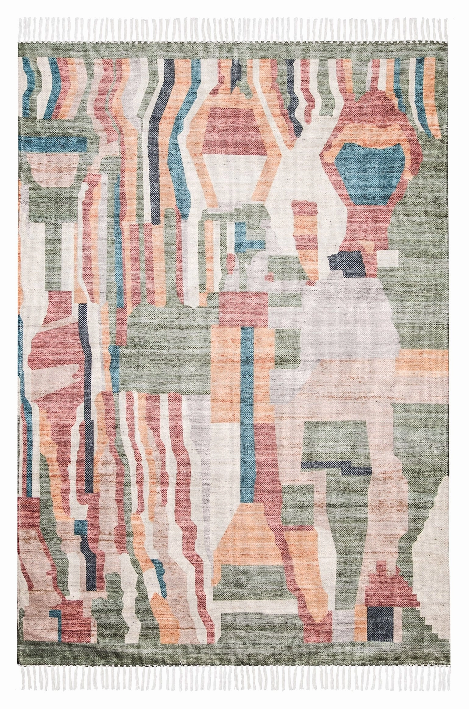 Fern Green and Orange Multi-Colour Abstract Tribal Indoor Outdoor Rugmodern color block patchwork rug