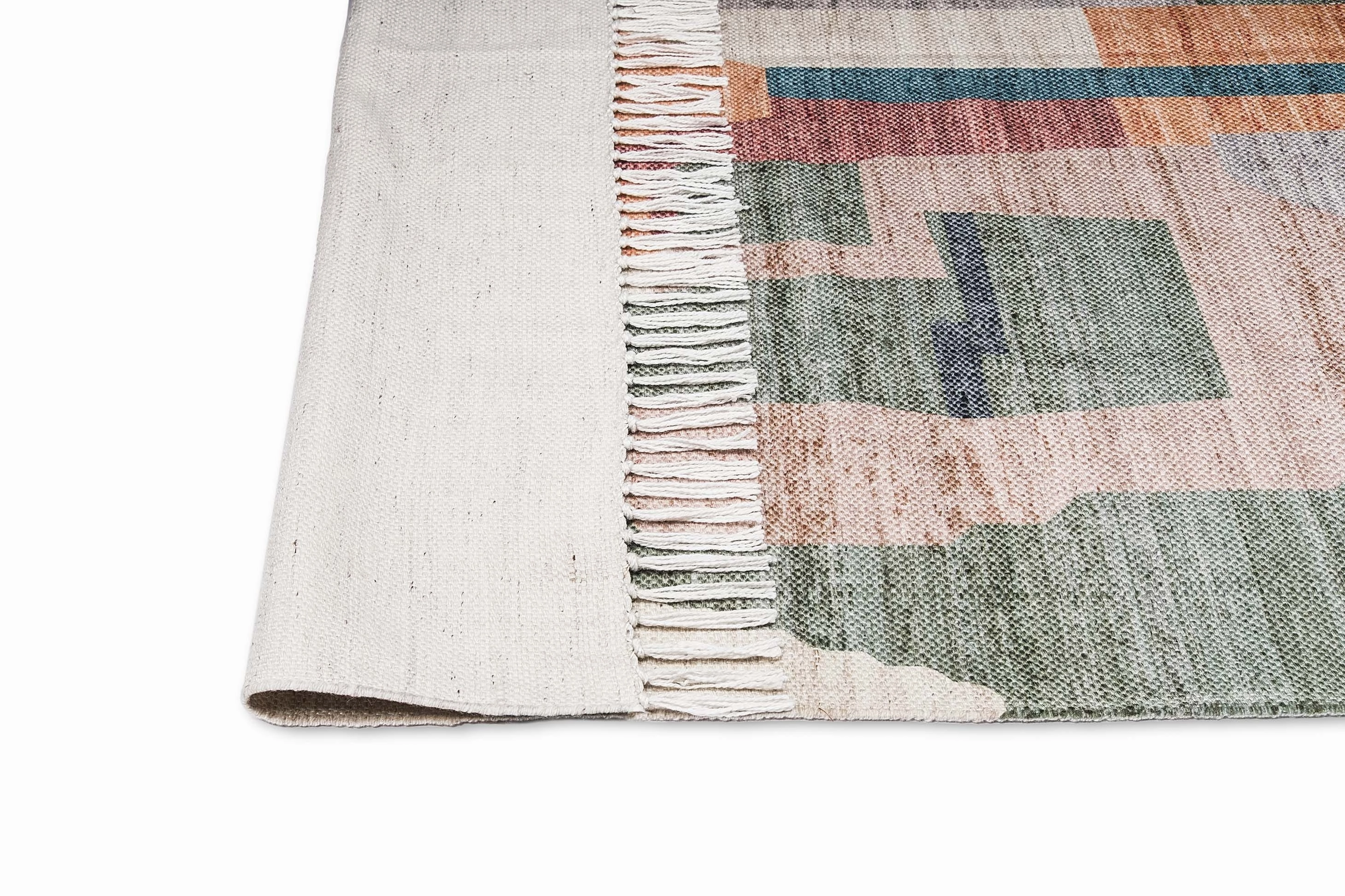 Fern Green and Orange Multi-Colour Abstract Tribal Indoor Outdoor Rug
