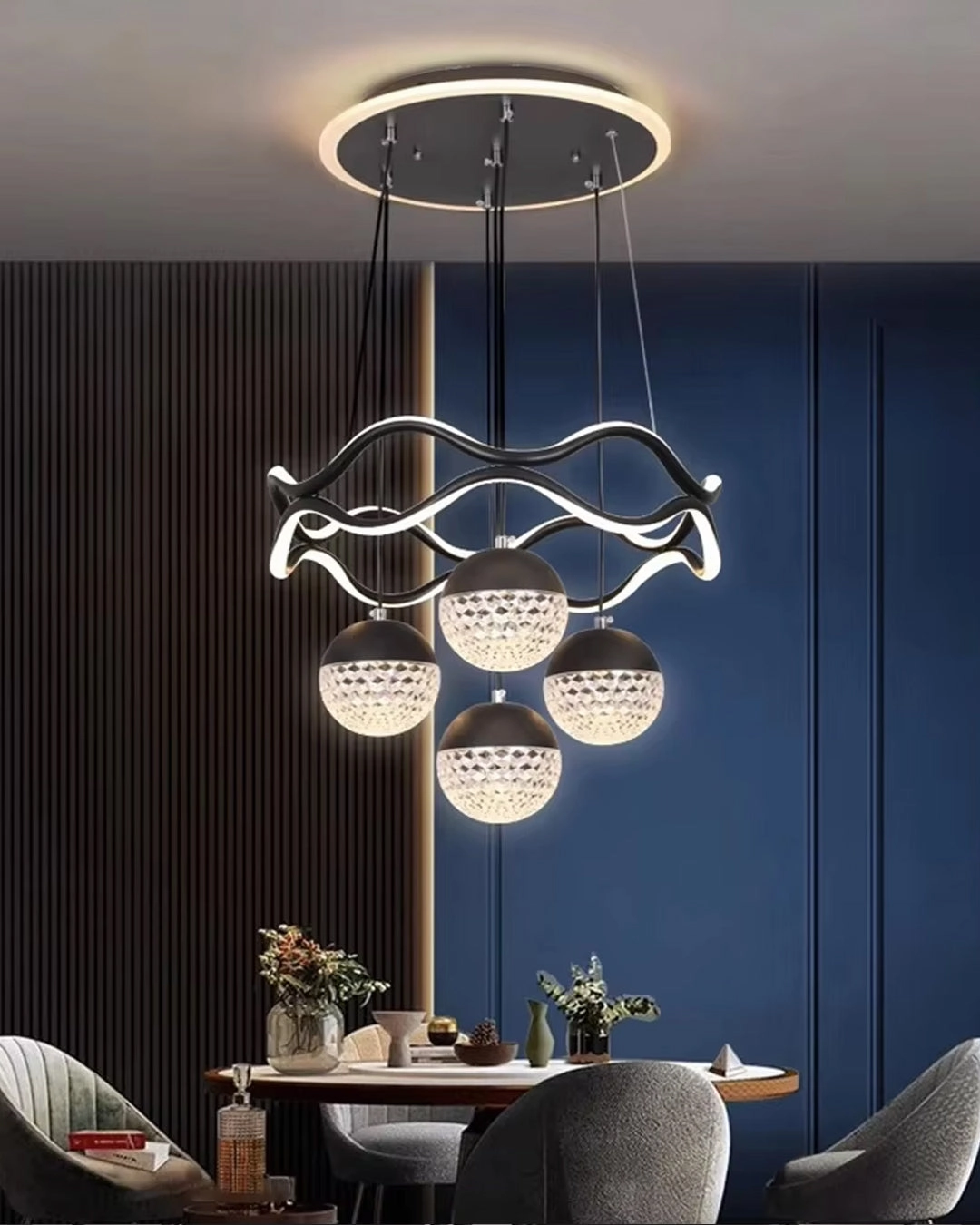 Floating Glass Globes Waveform Chandelier