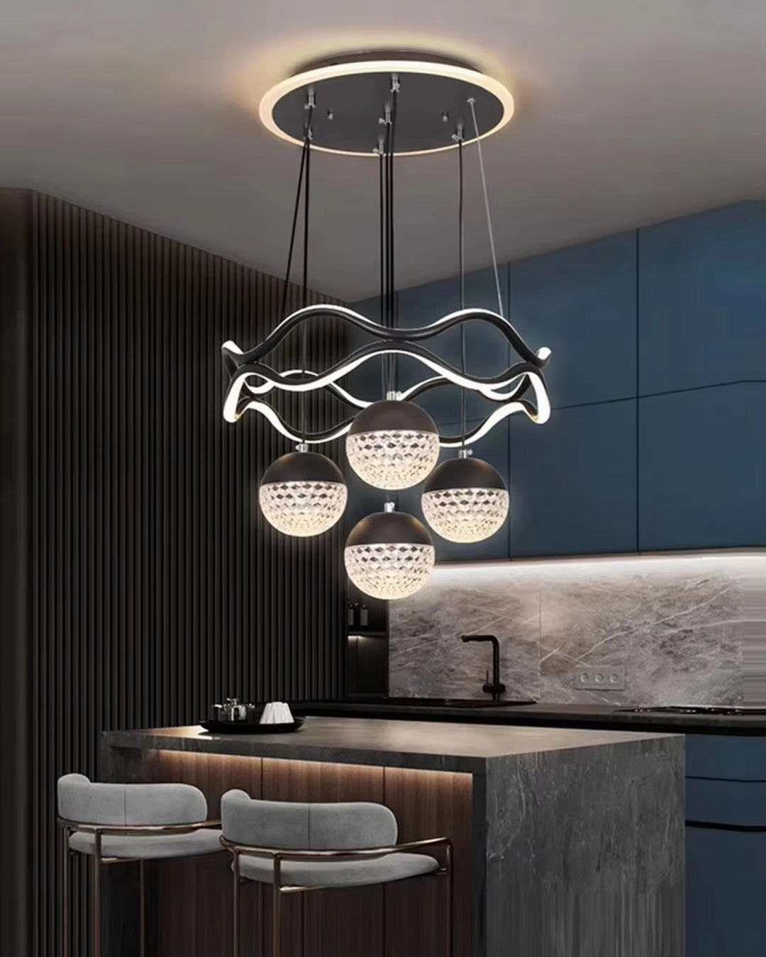 Floating Glass Globes Waveform Chandelier