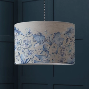 Floella Eva Printed Lamp Shade Delft Bluereplacement lampshade,White Linen Drum Lampshade for Table or Floor Lamp