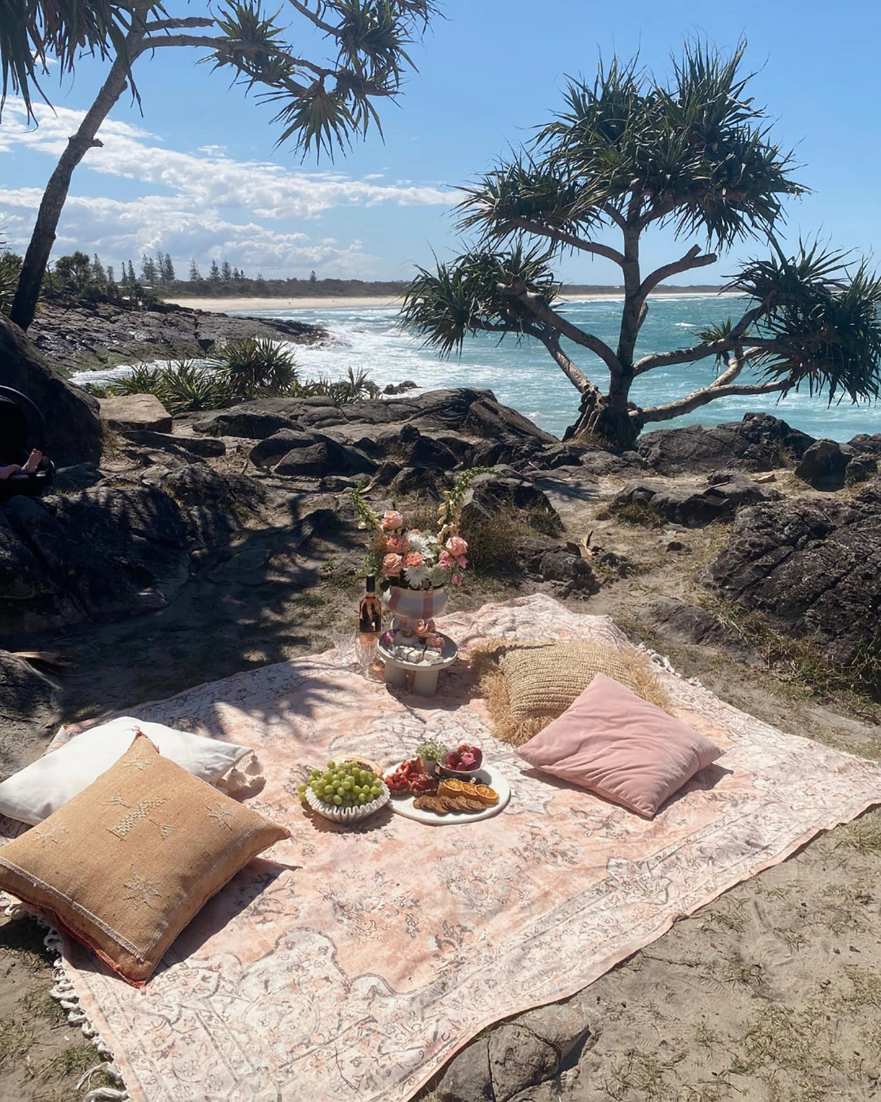 Flora Peach Boho Picnic Rug