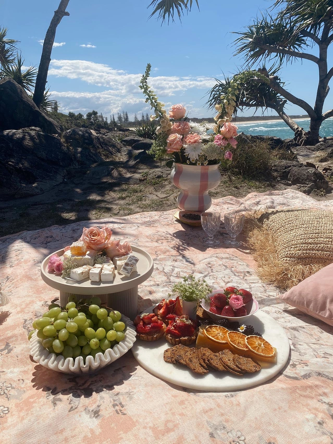 Flora Peach Boho Picnic Rug