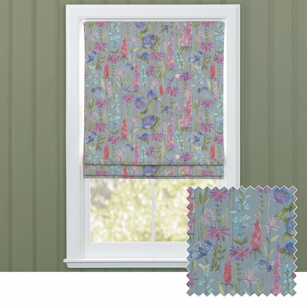 Florabunda Printed Cotton Made to Measure Roman Blinds Bluebell/Naturalbedding sets ,throw blankets 