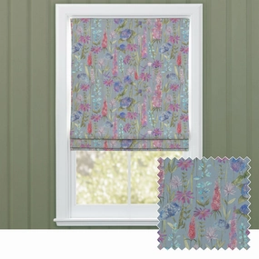 Florabunda Printed Cotton Made to Measure Roman Blinds Bluebell/Naturalbedding sets ,throw blankets 