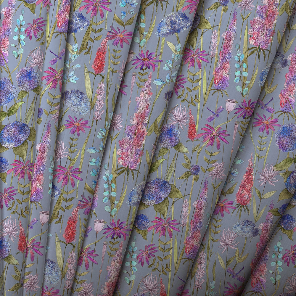 Florabunda Printed Cotton Made to Measure Roman Blinds Bluebell/Natural