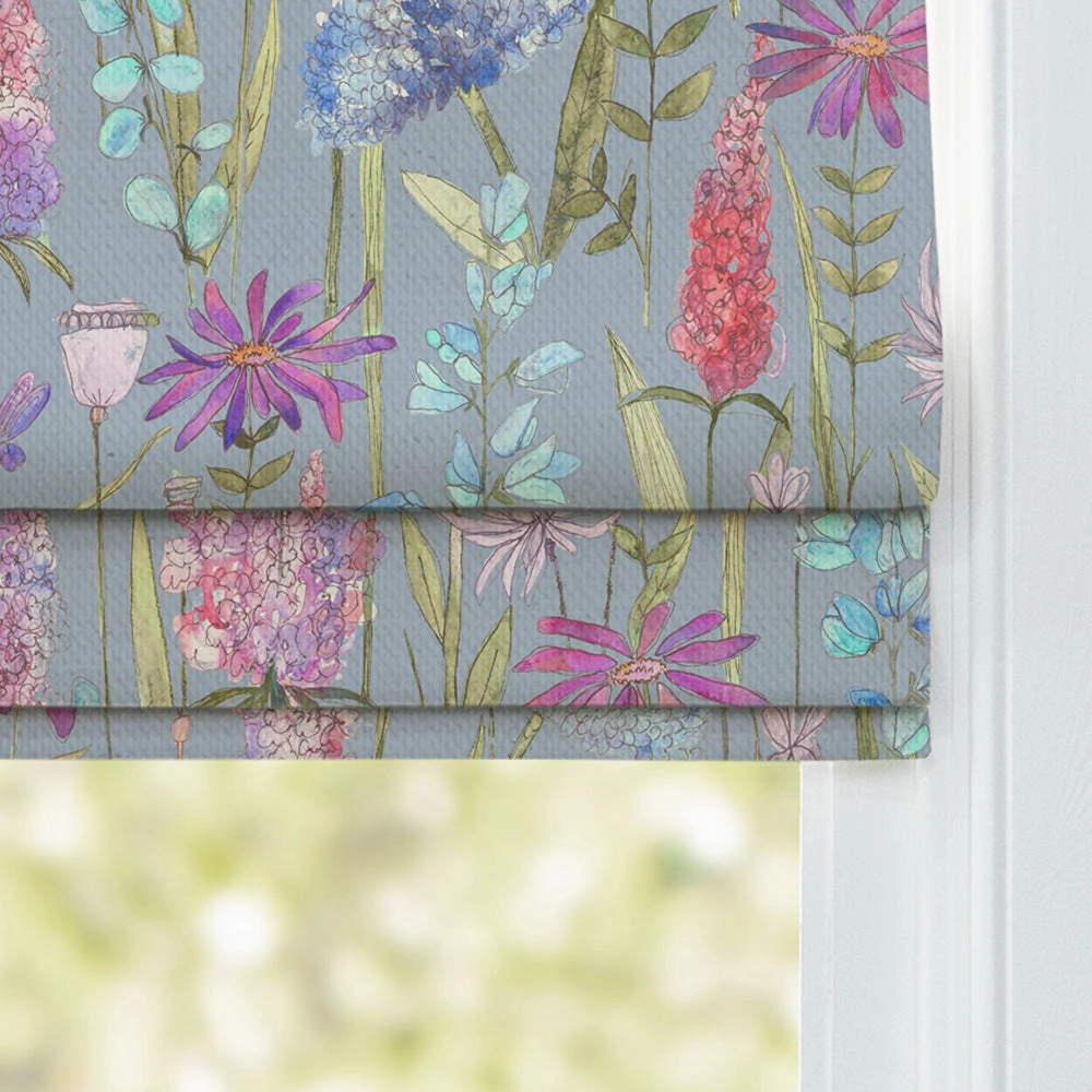Florabunda Printed Cotton Made to Measure Roman Blinds Bluebell/Natural