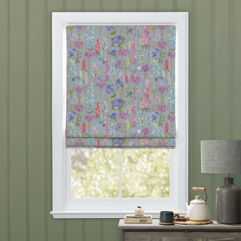 Florabunda Printed Cotton Made to Measure Roman Blinds Bluebell/Natural