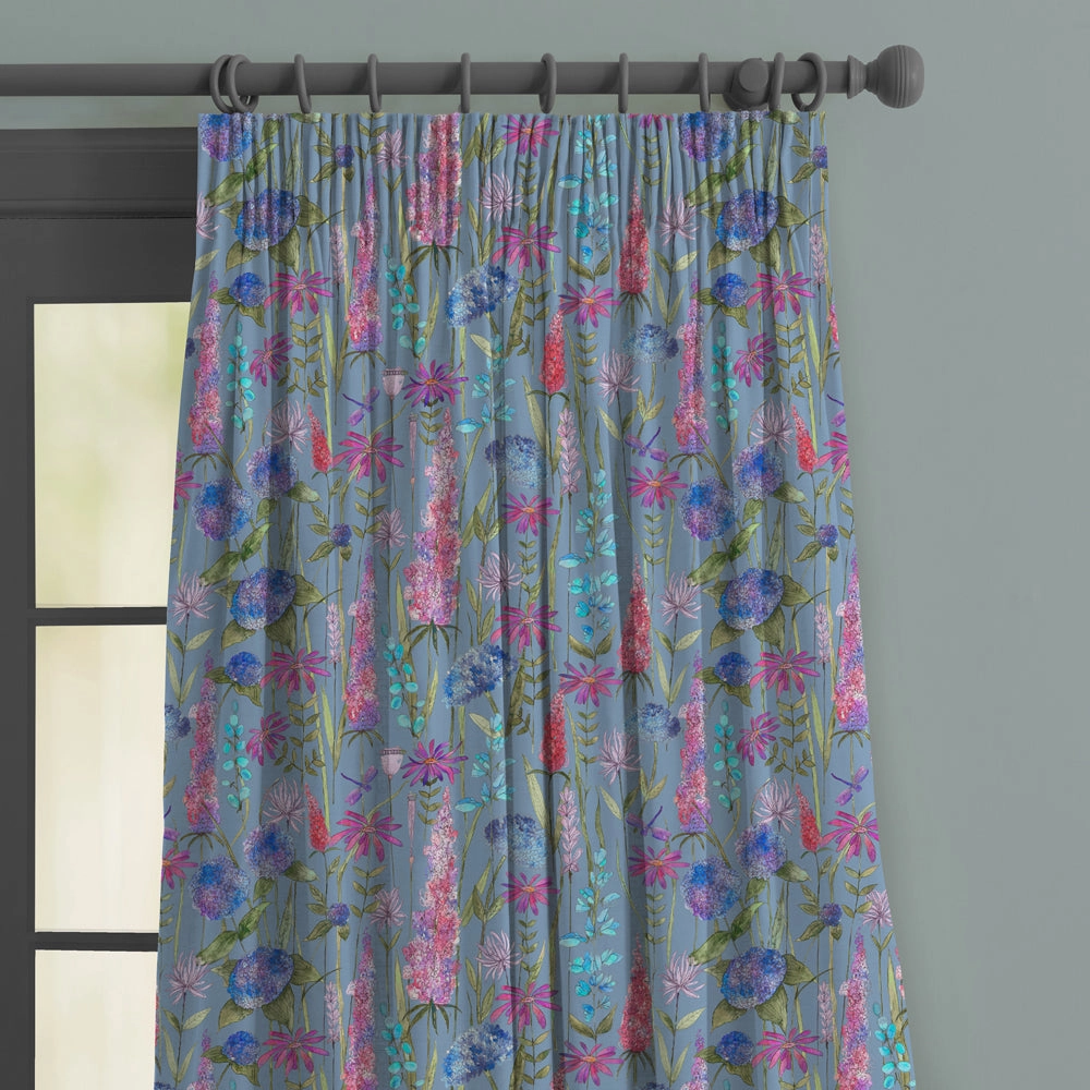 Florabunda Printed Made to Measure Curtains Bluebell