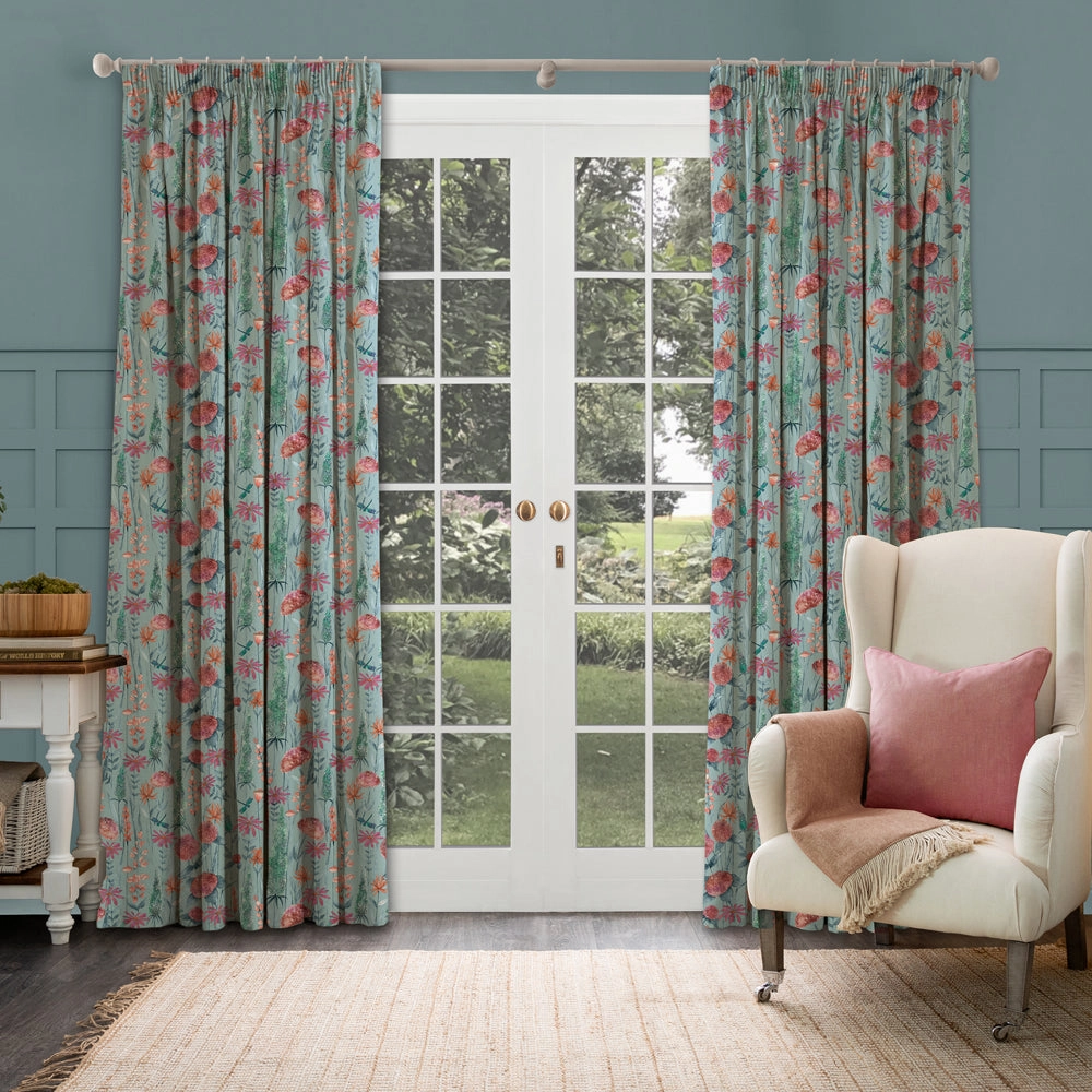 Florabunda Printed Made to Measure Curtains Cornflower