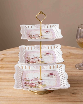 Floral Grace 3-Tier Cake Standmodern kitchen decor ,kitchen dinner set ,dinnerware 