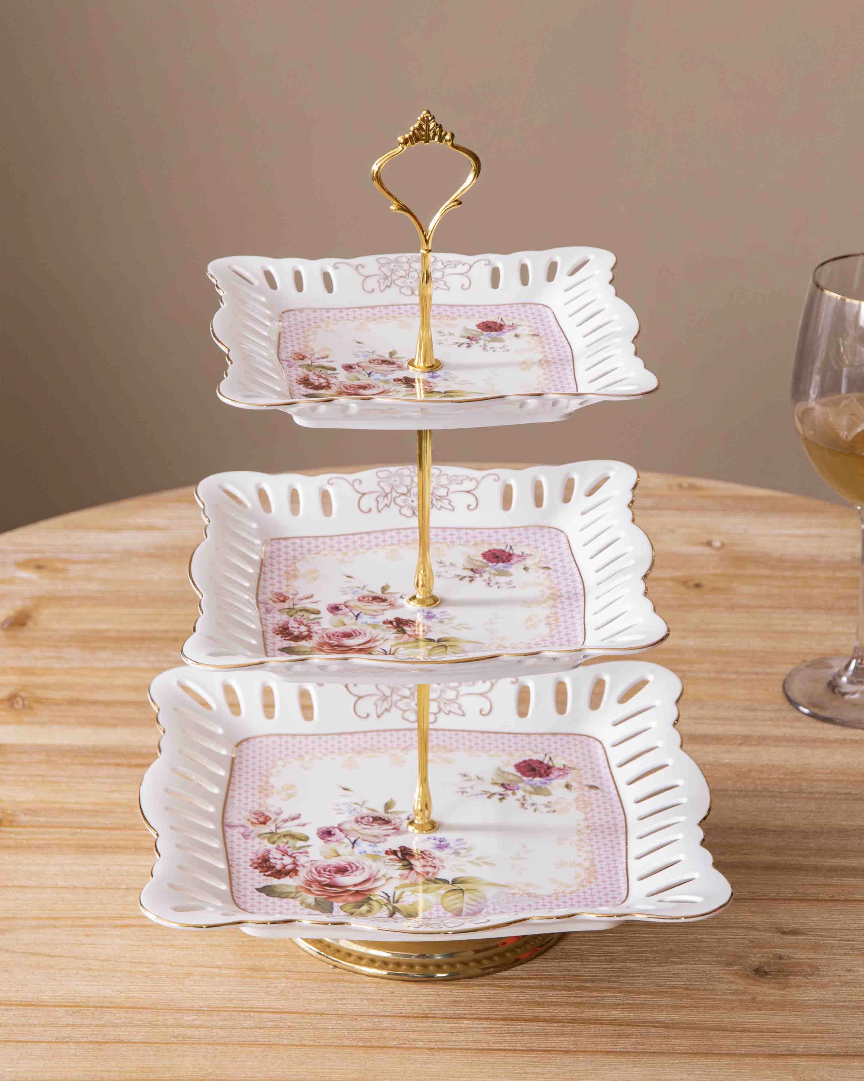 Floral Grace 3-Tier Cake Standmodern kitchen decor ,kitchen dinner set ,dinnerware 
