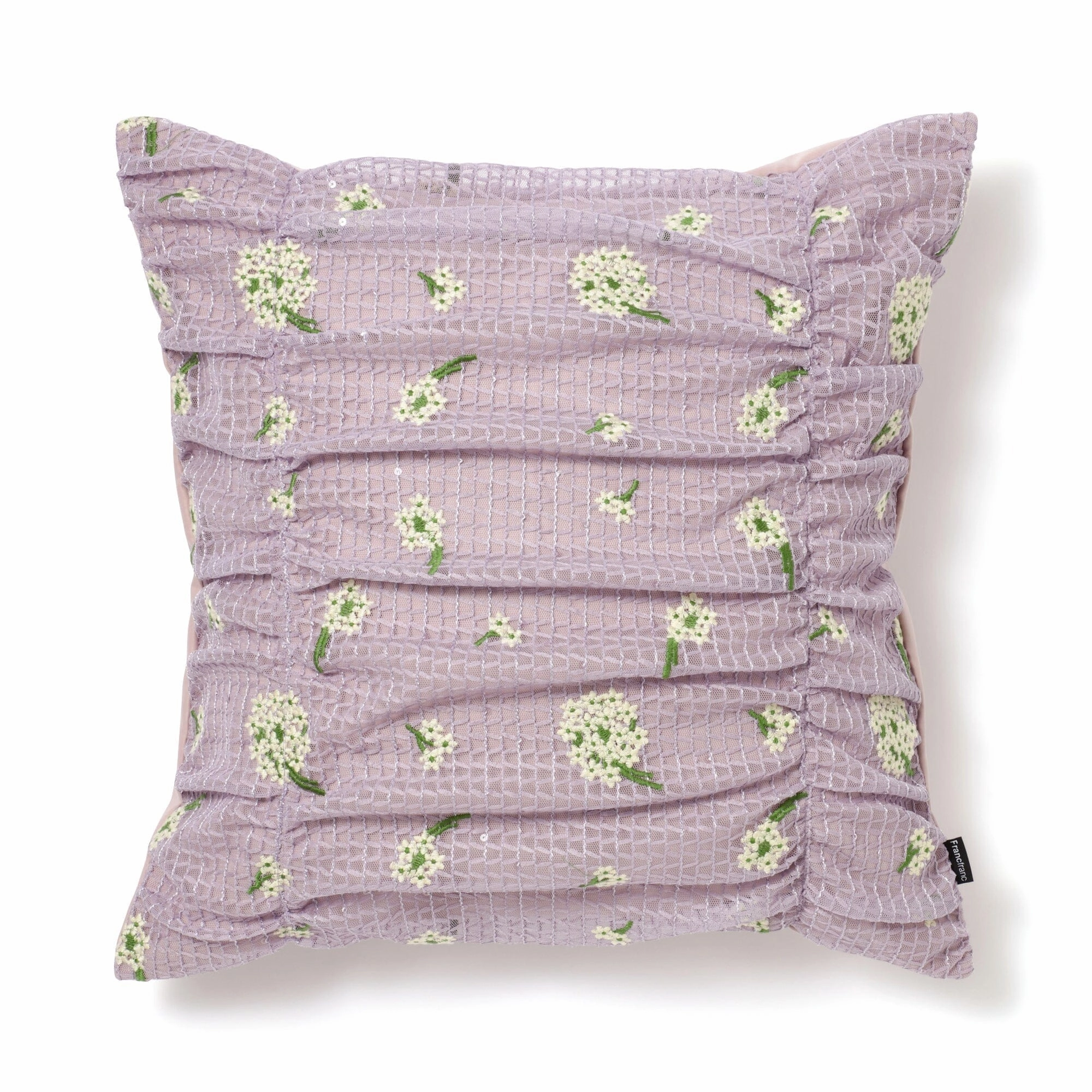 Flower Emb Gathered Cushion Cover 450 X 450 Purplebedding sets ,throw blankets 