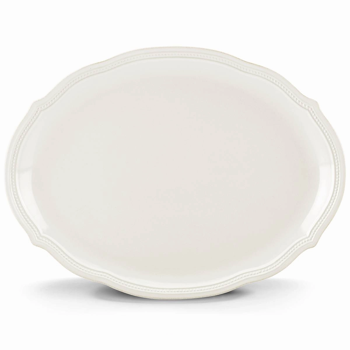French Perle Bead White Oval Plattermultipurpose serving tray