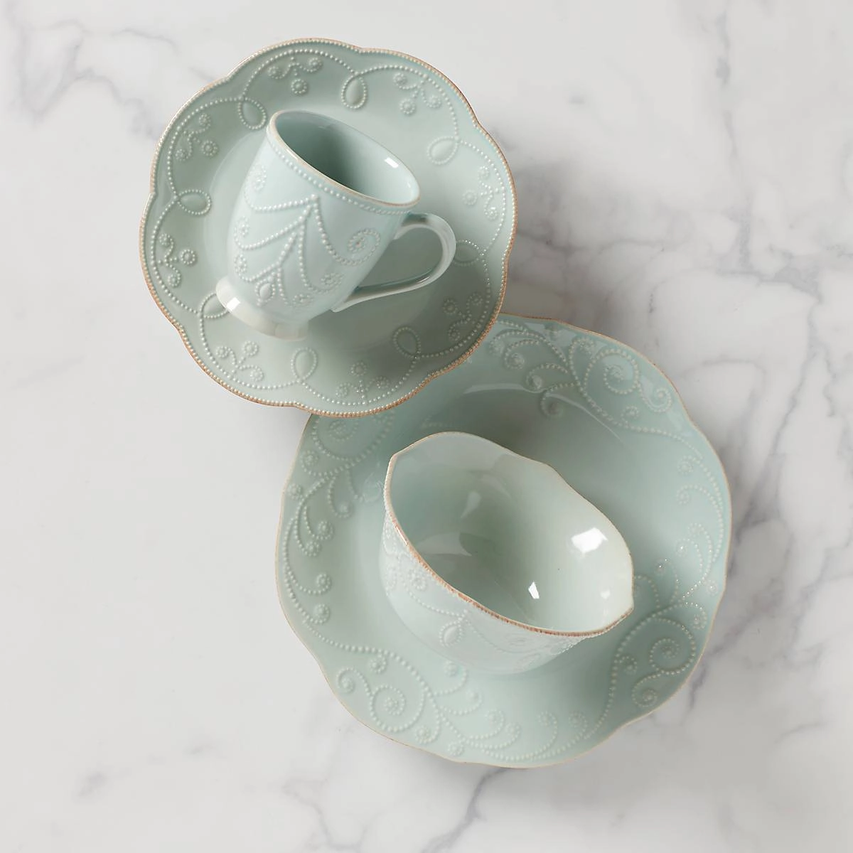 French Perle Blue 4-Piece Place Settingmodern kitchen decor ,kitchen dinner set ,dinnerware 